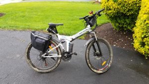 E-Bike with added rear rack and paniers